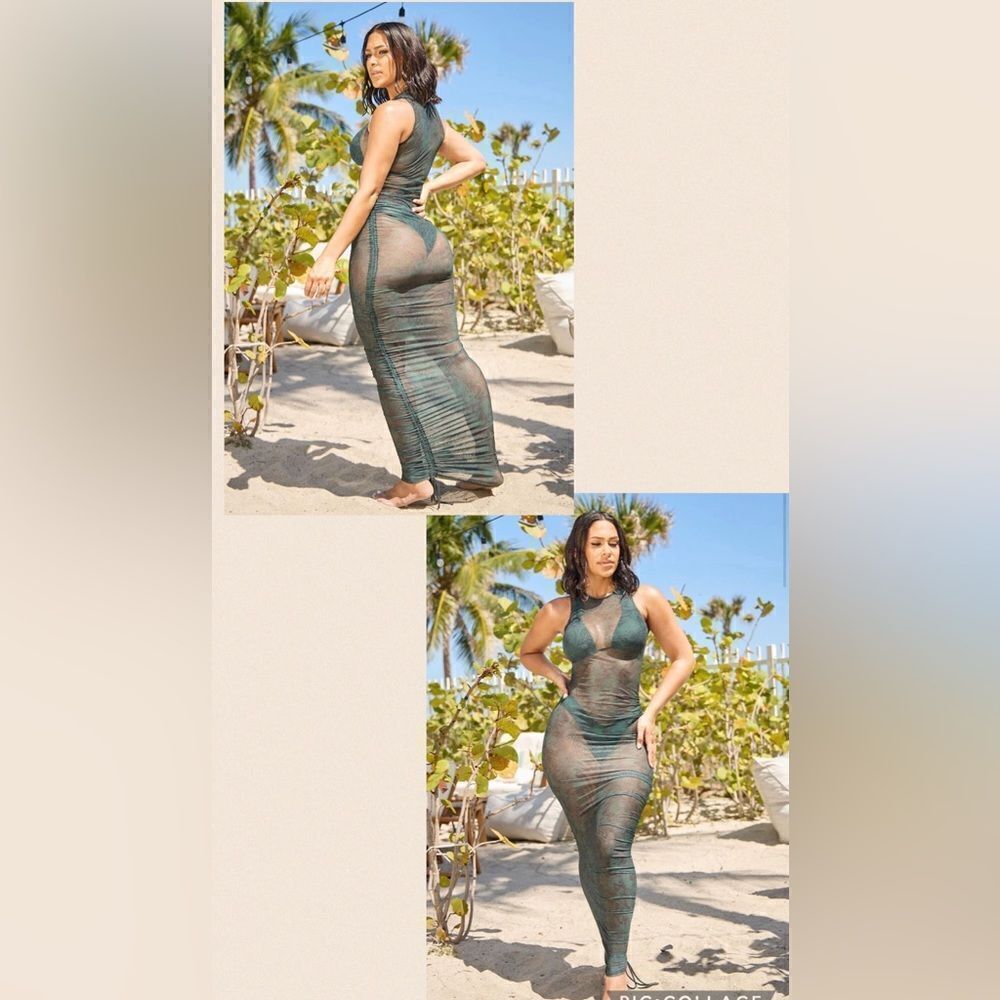 JUST ADD WATER COVERUP DRESS-GREEN PRINT